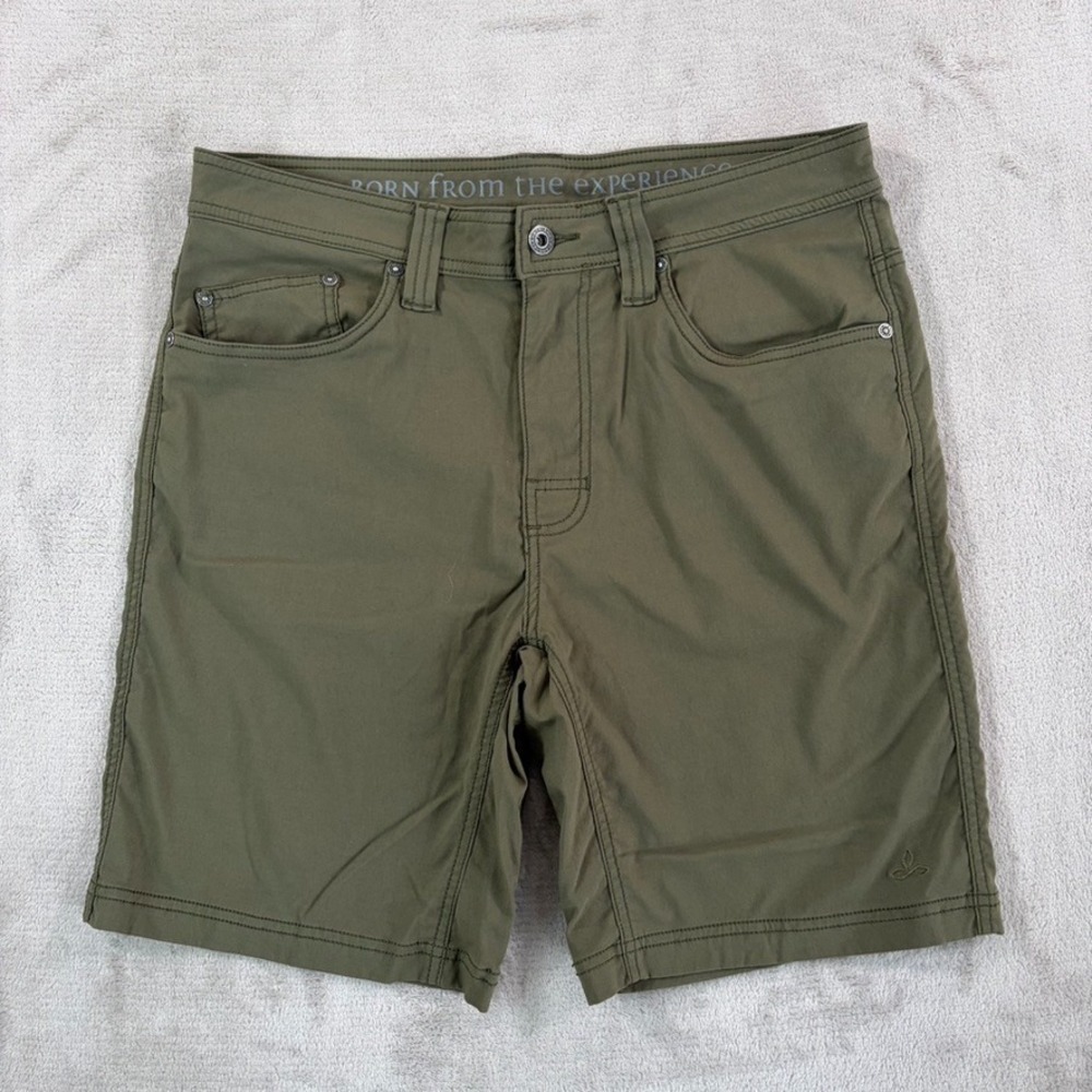 prAna Brion Stretch Nylon Hiking Fishing Shorts Men 33x9 Green Performance